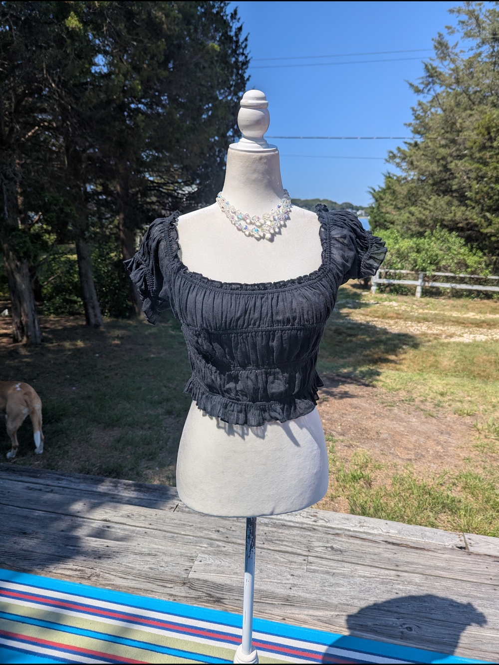 Free People Black Smocked Puff-Sleeve Crop Top - Picture 11 of 11